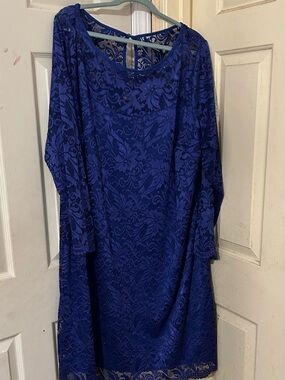 Jessica London Royal Blue Lace Long-Sleeve Shift Dress